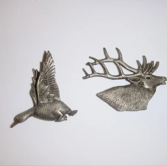 Lot 2 Pewter Animal Nature Pin Brooch Goose Duck Buck Deer - Picture 2 of 6